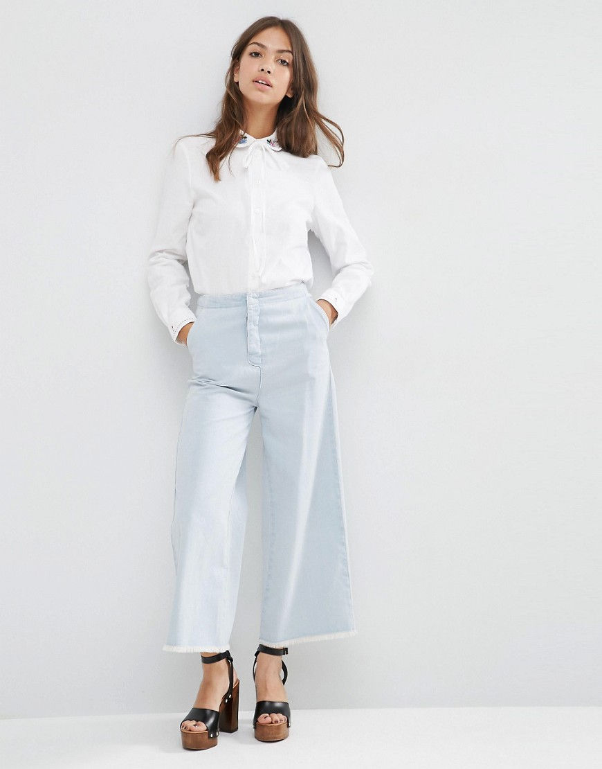 ASOS Embroidered Collar Casual Pussy Bow Shirt $46