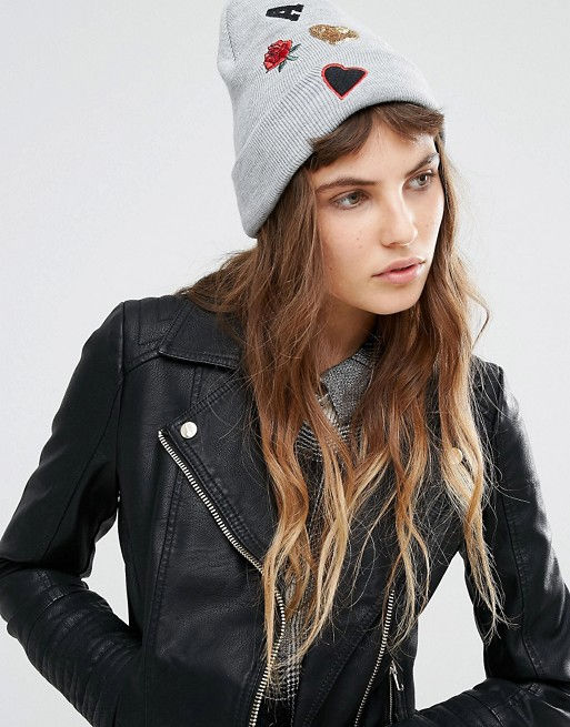 Miss Selfridge Badge Beanie Hat now $24