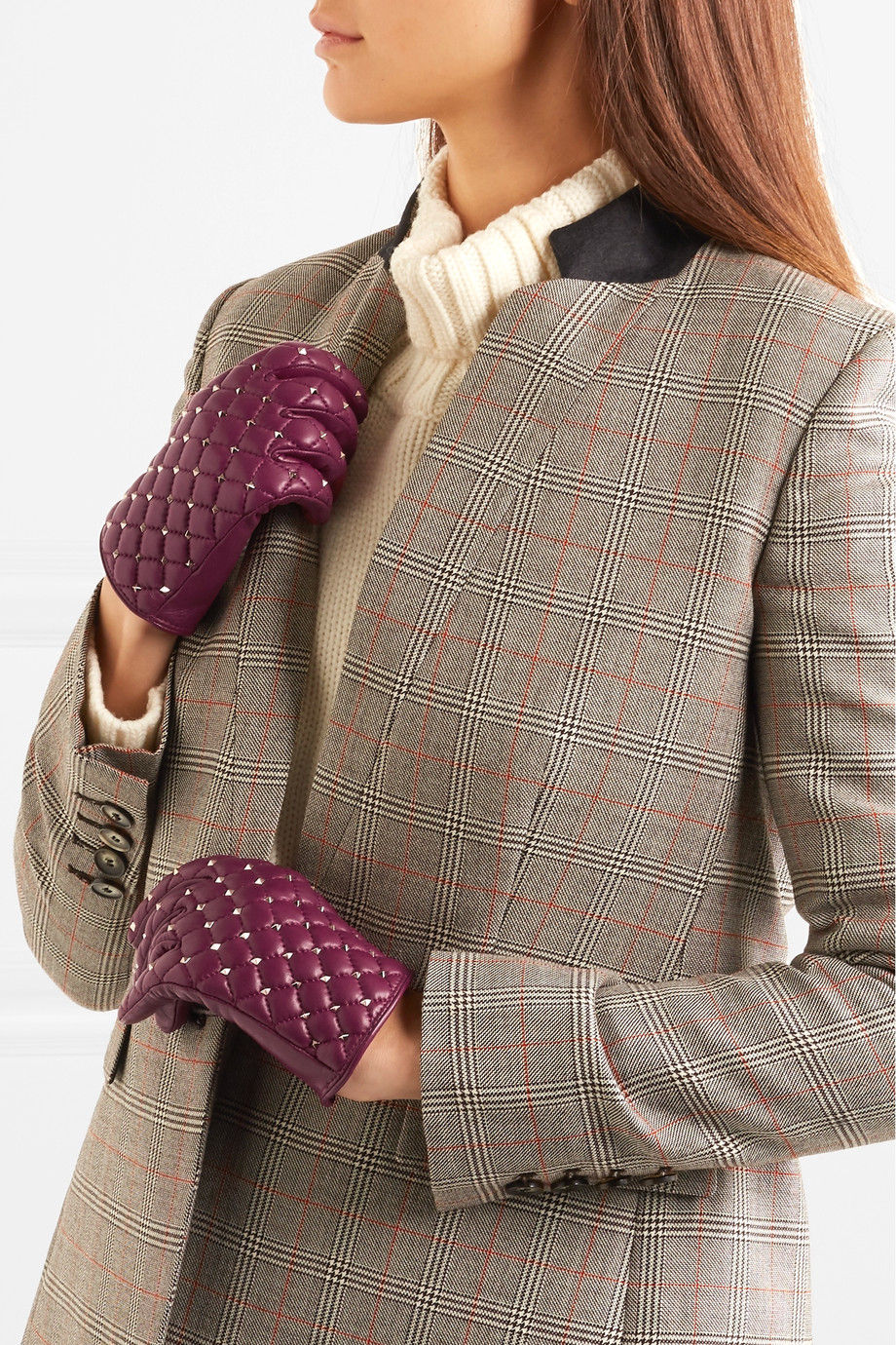 Valentino Rockstud quilted leather gloves $675