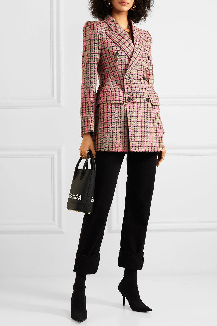 Balenciaga Hourglass checked wool blazer with internal shoulder pads $2,990