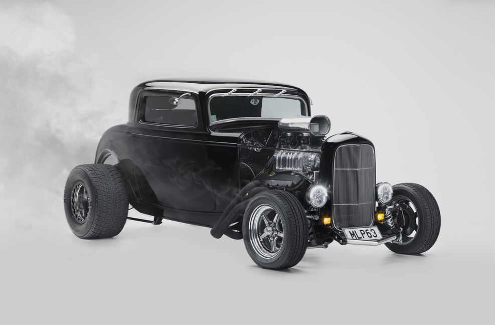 Automobile photography in a Hawkes Bay studio of a black hotrod