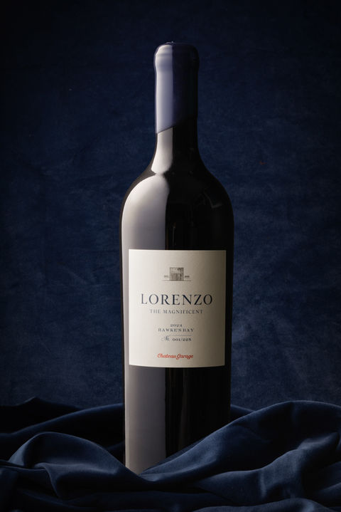 Bottle photography of Havelock North's Chateau Garage's Wine against blue velvet backdrop