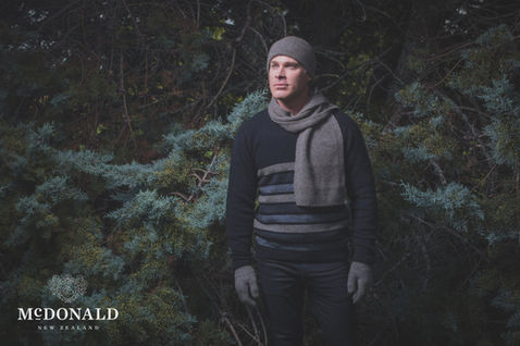 Man wearing wool for a fashion photo in the Napier Botanical Gardens