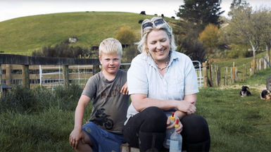 A video still of a farming woman and child in Patoka, Hawkes Bay