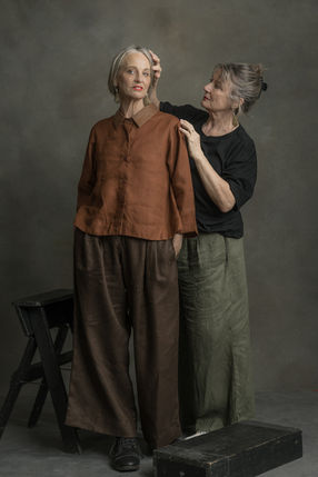 Designer with fashion model at Hawke's Bay Fashion Photography shoot