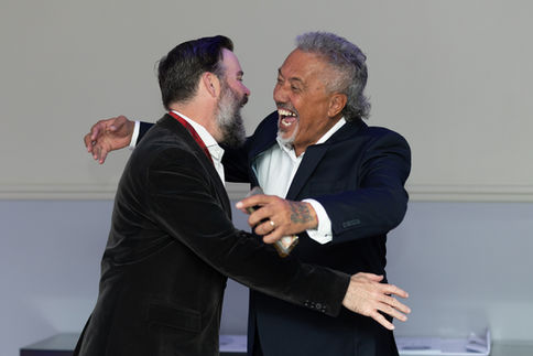 Mike King hugging a member at Taupo masonic 150th Celebrations Event