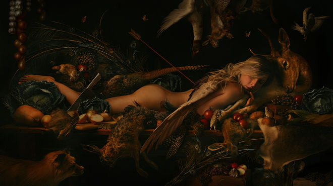 A creative still life portrait of a woman with animals captured in Hawke's Bay.