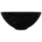 op view of black round ceramic sink with smooth mirror-like finish and central drain hole.