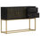 Thumbnail: Black and Gold Sideboard angled view with drawers and gold metal base.