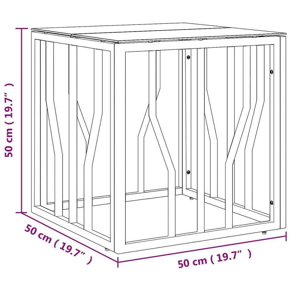 Thumbnail: Dimension sketch of Gold Glass Coffee Table with Black Marble Finish – compact square design 50 × 50 × 50 cm
