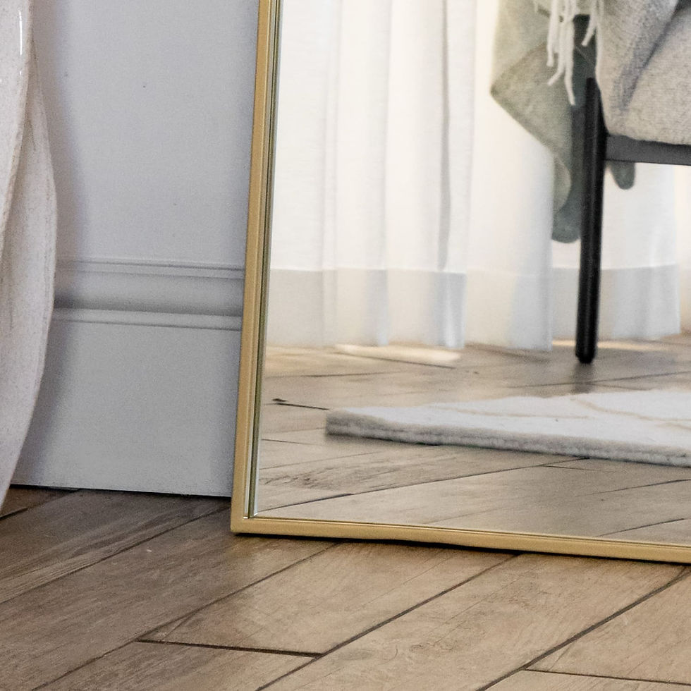 Thumbnail: Close-up of gold metal arch mirror frame, high quality arched wall mirror with premium gold finish