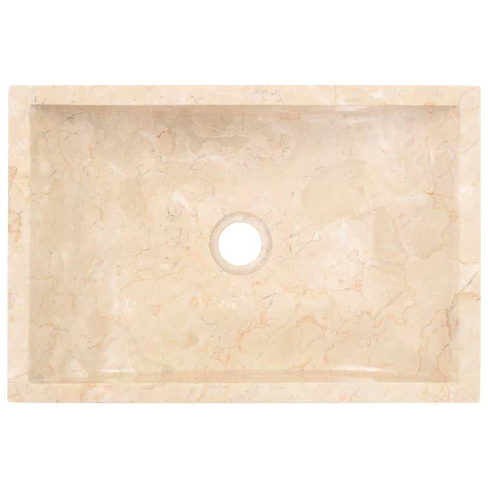 Thumbnail: High-gloss cream marble sink, top view showing smooth surface and drain hole detail.