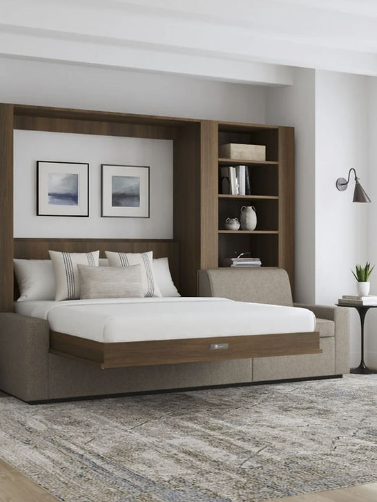Open Walnut Long Sofa Murphy Wall Bed