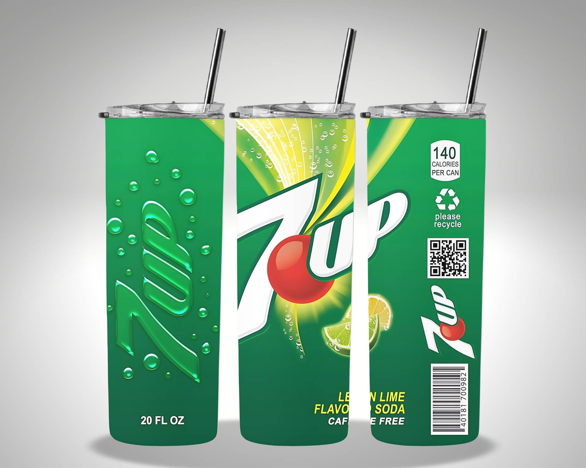 7up 20oz Tumbler w/ straw and lid 