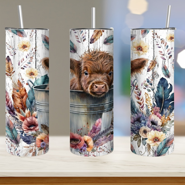 Boho highland cow 20oz tumbler w/ straw and lid 