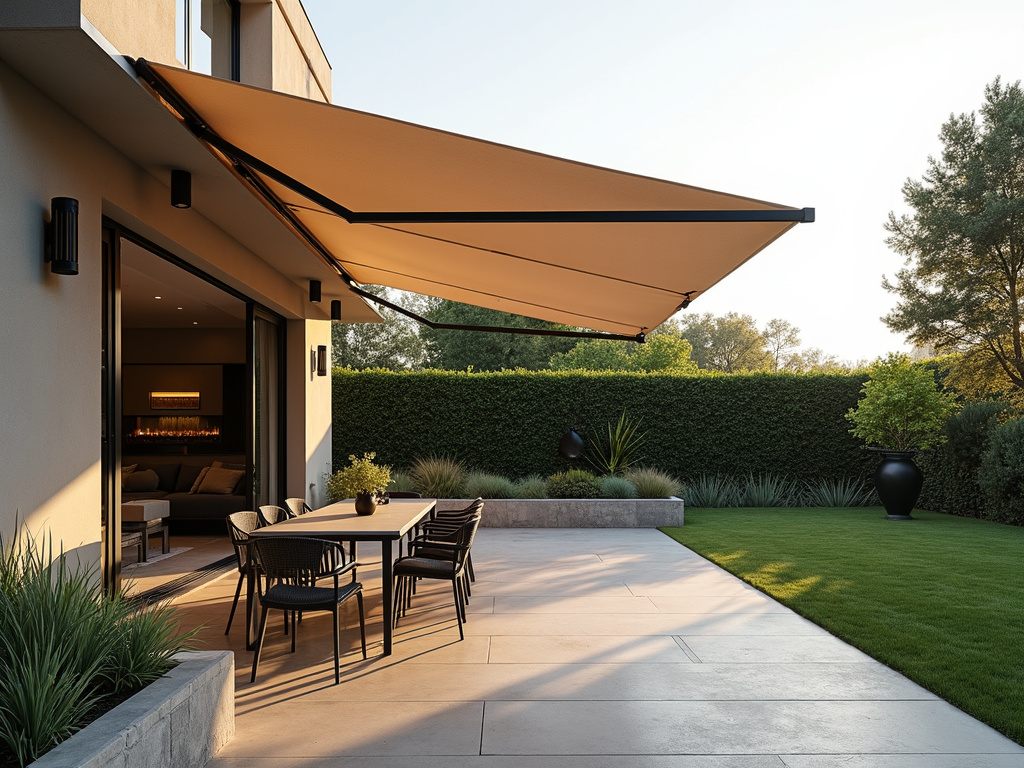 Patio with retractable awnings for flexible shade