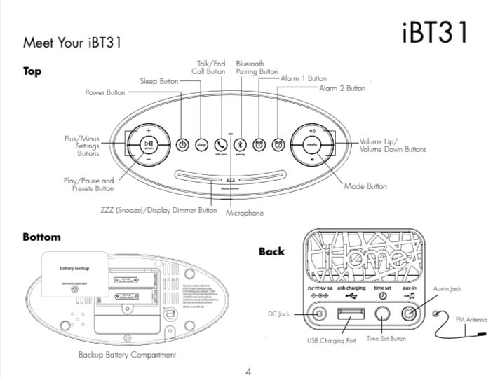 Thumbnail: iHome iBT31 Bluetooth Dual Alarm FM Radio Clock instructions