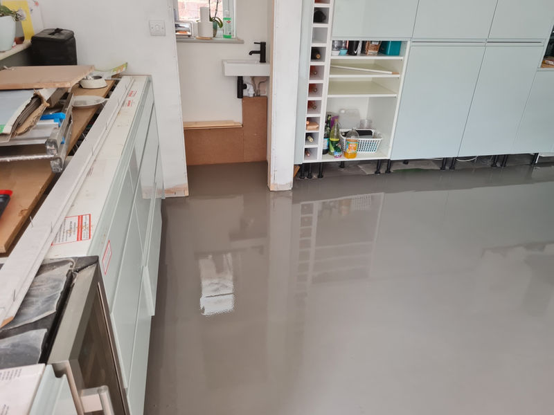 Another angle of latex flooring in a kitchen
