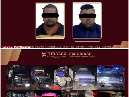 Policía Estatal asegura a dos hombres y ocho vehículos con hidrocarburo robado