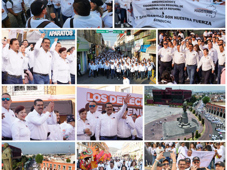 El gremio magisterial aglutinado en la SNTE realizaron desfile conmemorativo al 1º de Mayo