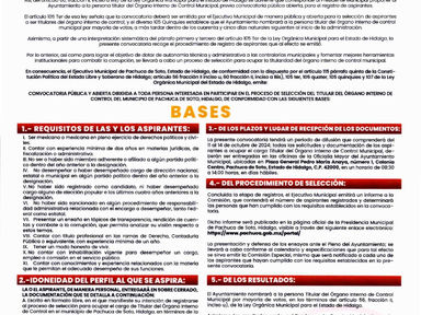 Se emite convocatoria para seleccionar al titular del Órgano Interno de Control de Pachuca