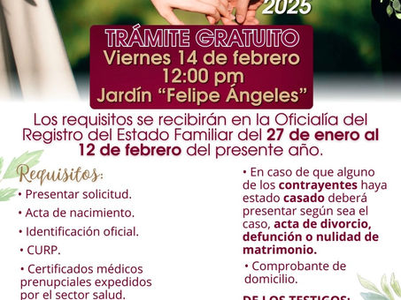 ABIERTA CONVOCATORIA PARA MATRIMONIOS COLECTIVOS EN CUAUTEPEC DE HINOJOSA