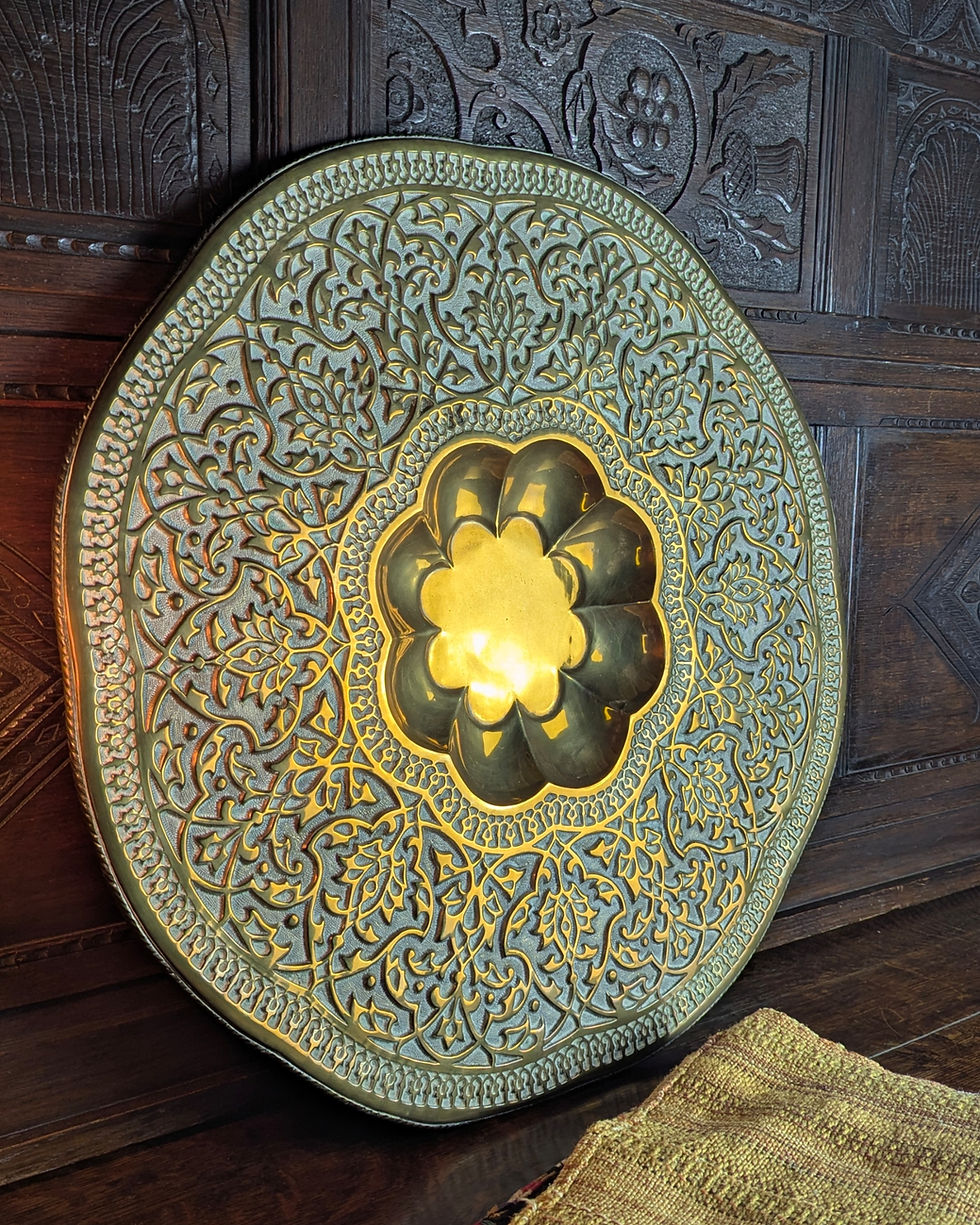 Thumbnail: Late 19th-Century Pressed Brass Indian Tiffin Table Tray Top — School Of Jaipur