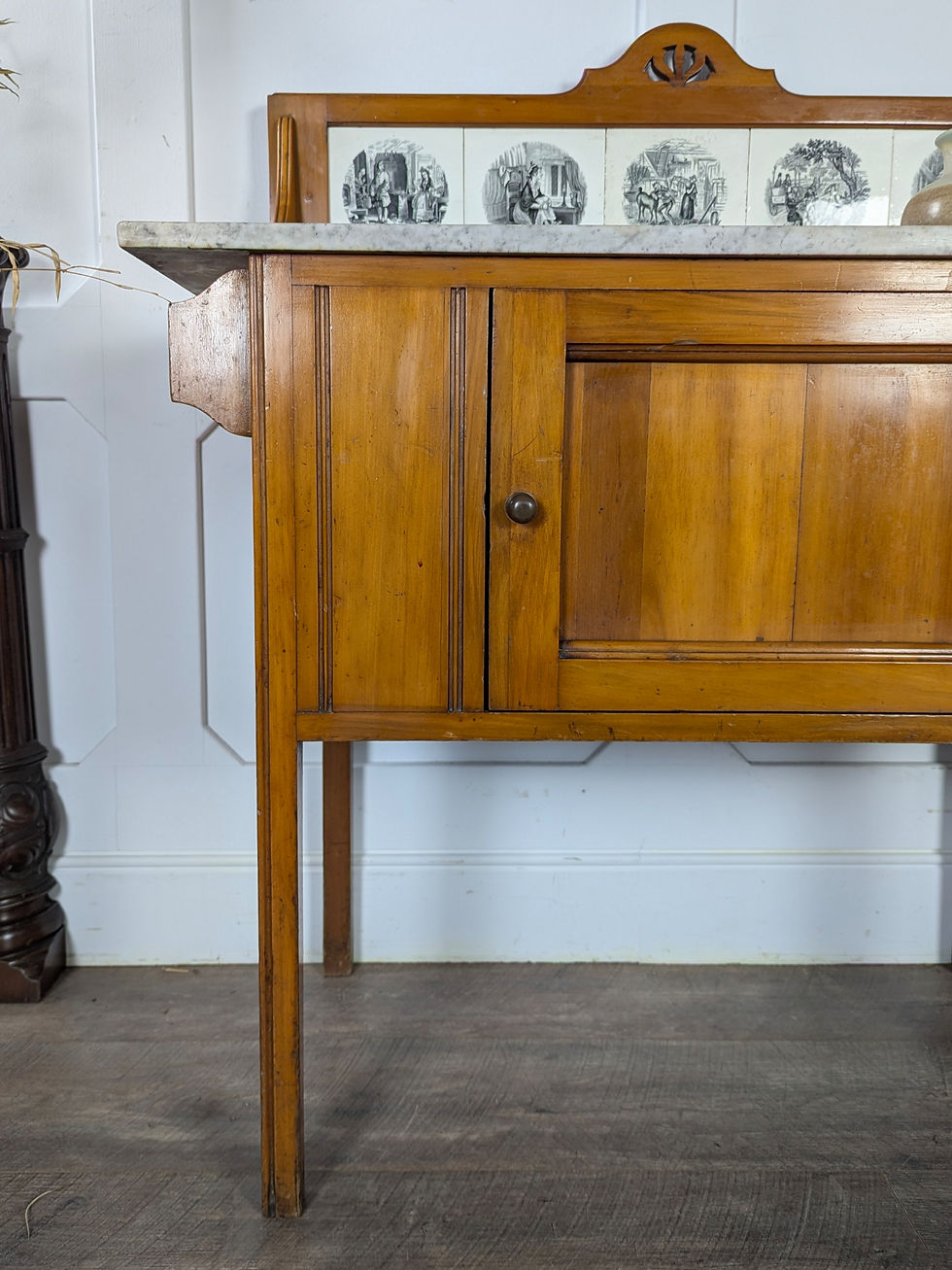 Thumbnail: Early 20th Century Marble-Topped Washstand With Dickens Tiled Splashback