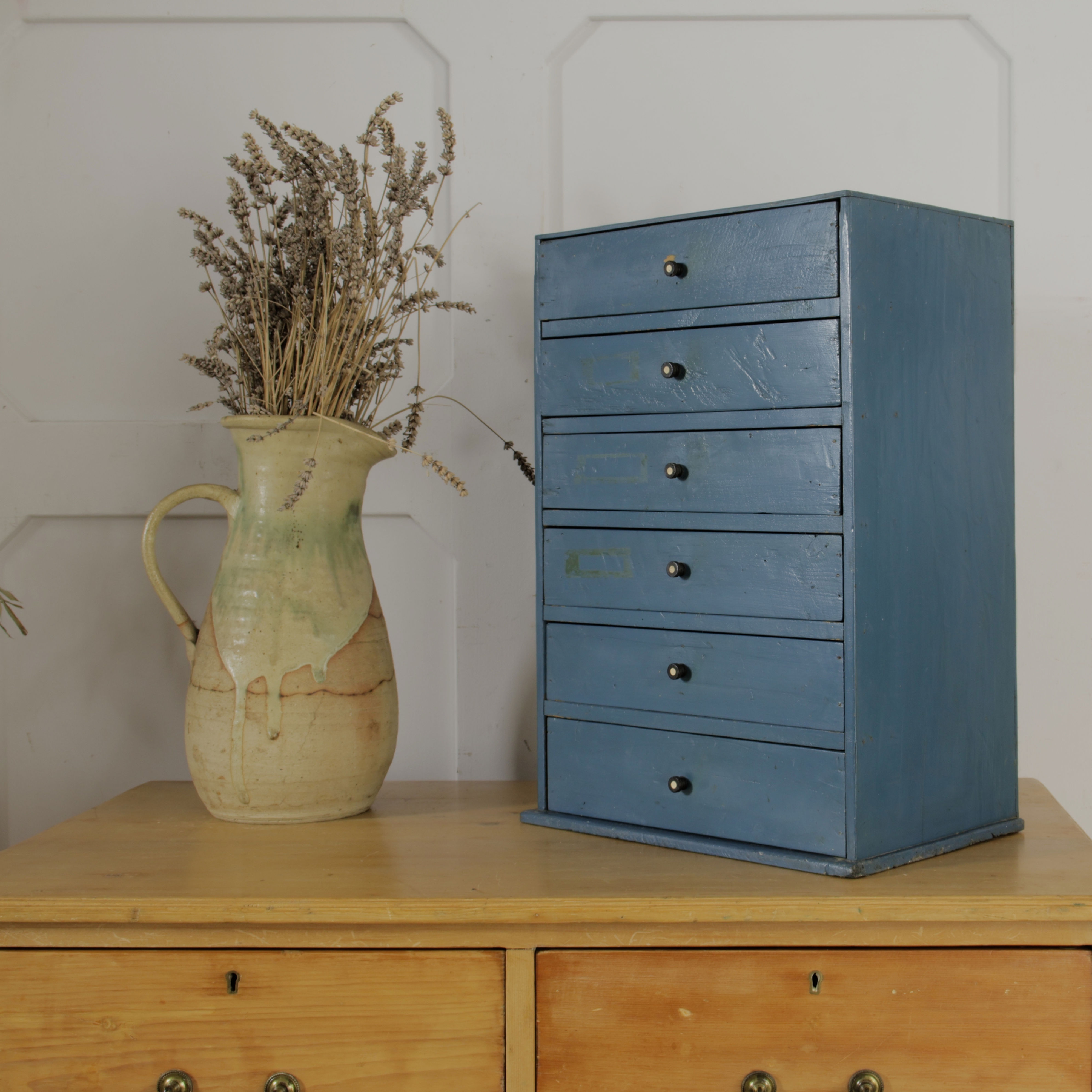 Vintage Painted Tabletop Chest Of Drawers