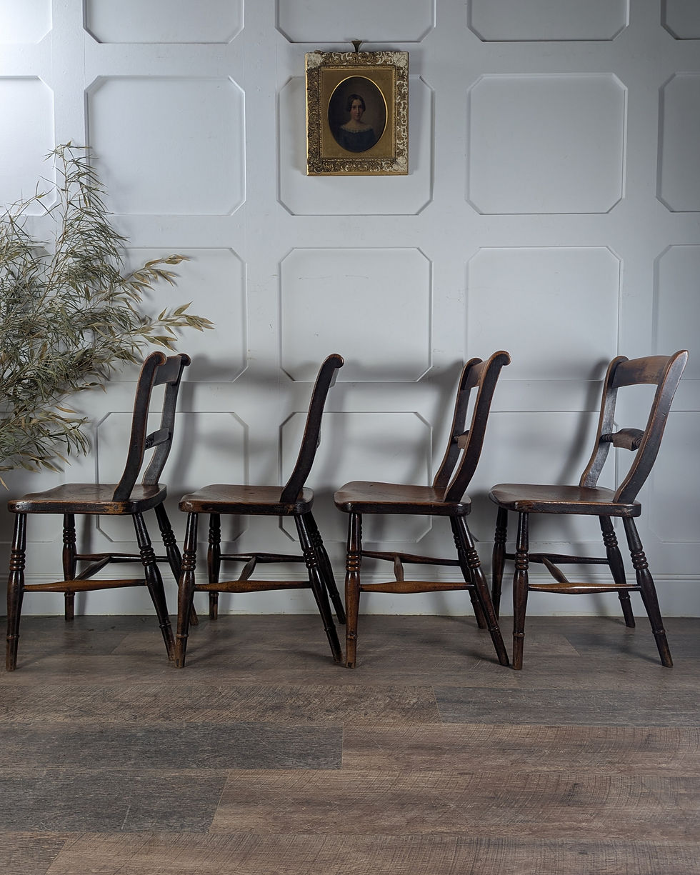 Thumbnail: Set Of Four Victorian Elm-Seated Knife Back Chairs