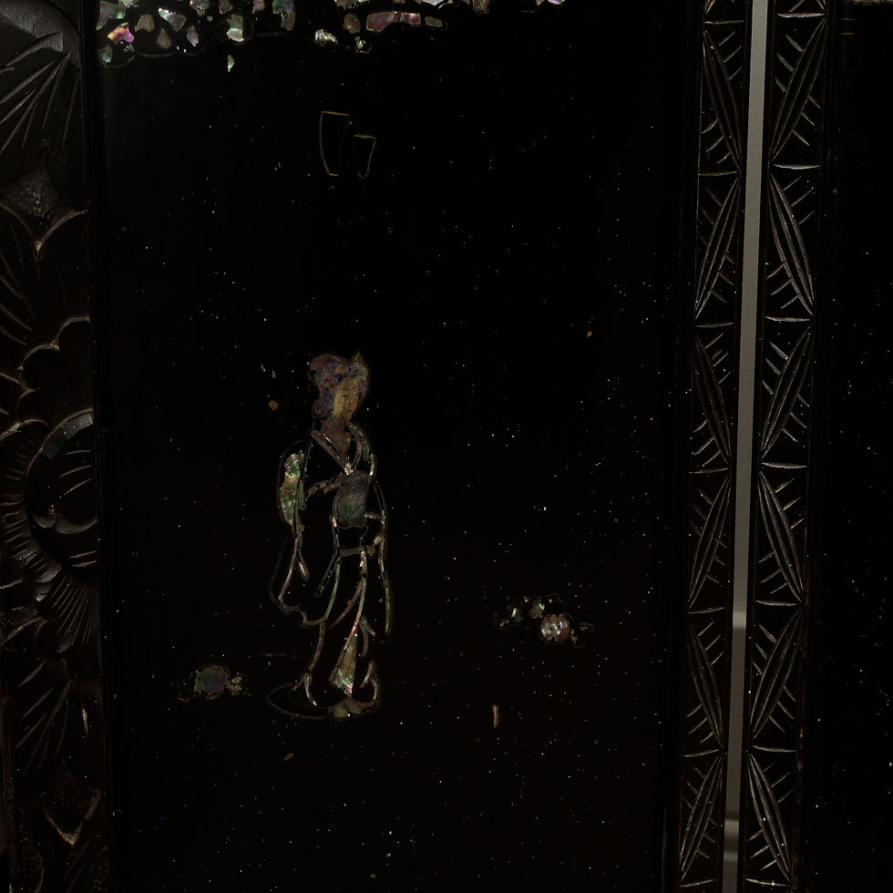 Thumbnail: Late Victorian Ebonised Chinoiserie Four-Fold Screen