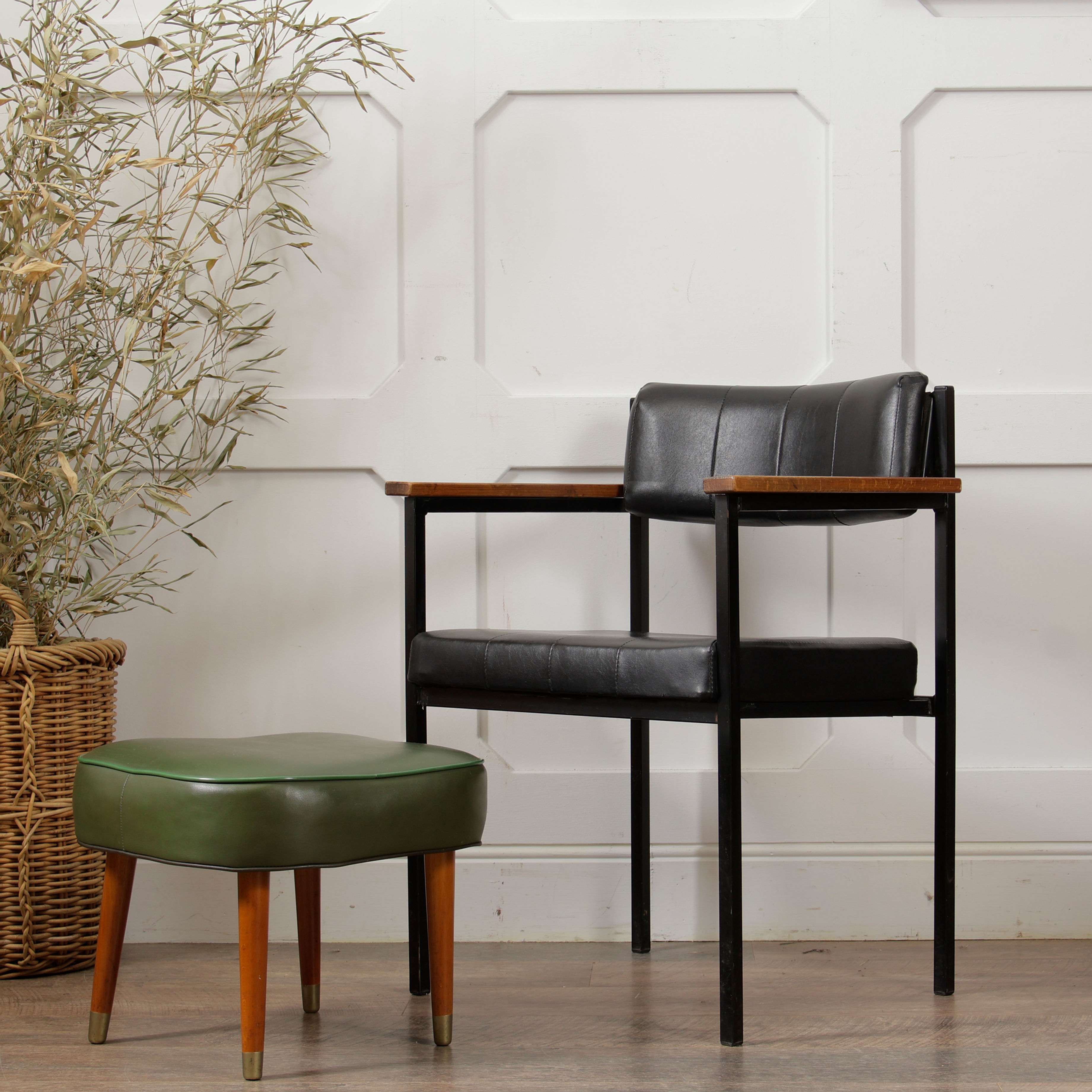 Steel Tubular Industrial Vinyl Mid-Century Armchair