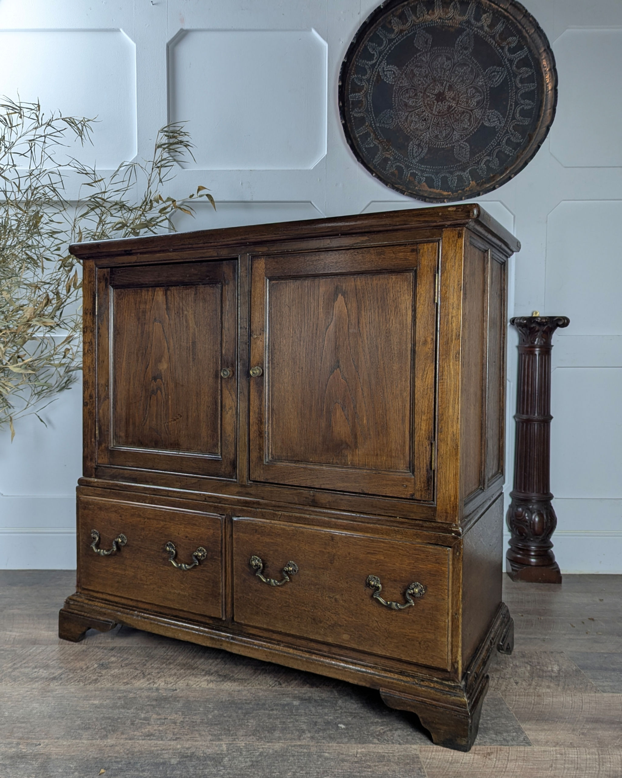 Antique Oak Side Cupboard With Parquetry Top