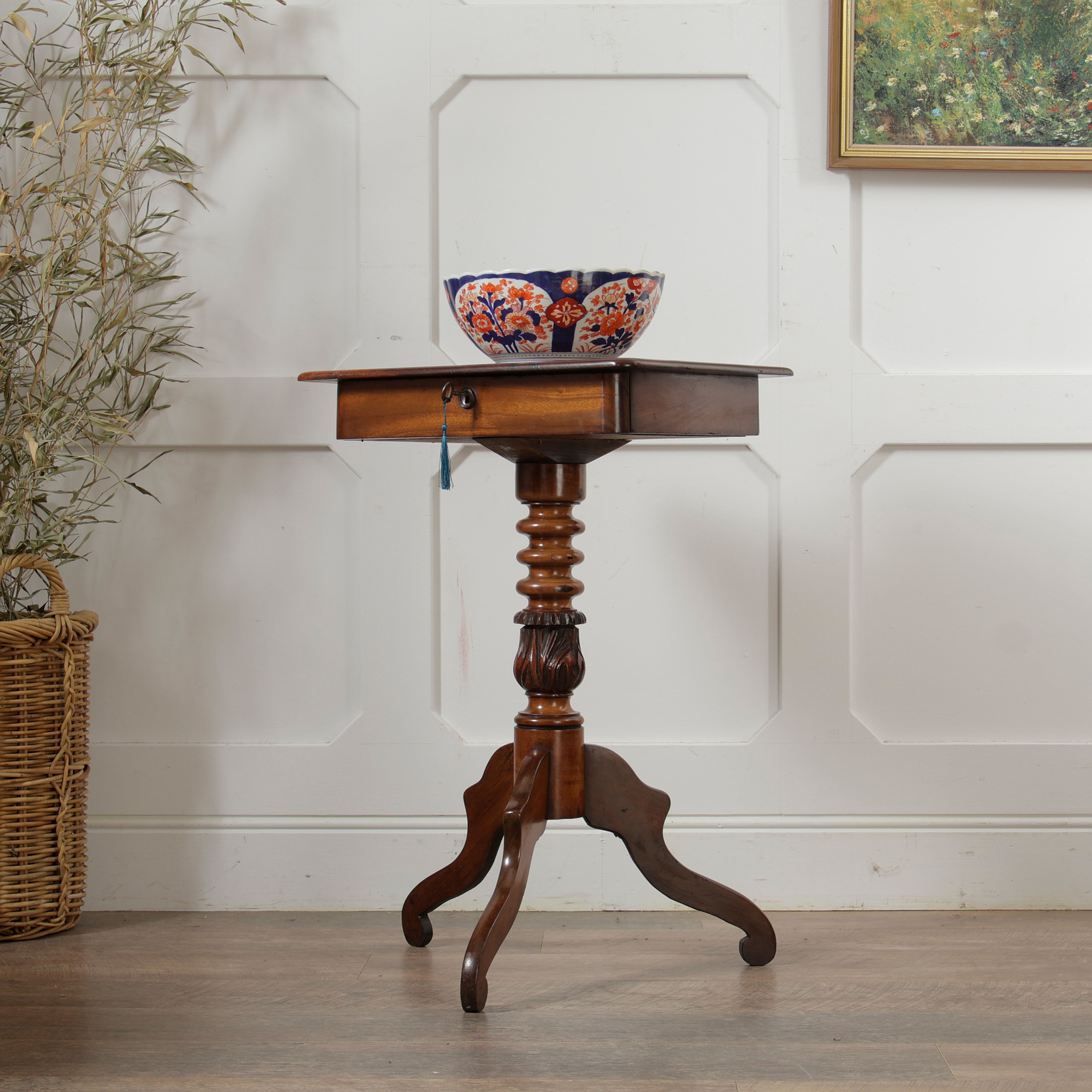 Victorian Bobbin Turned Pedestal Table With Drawer - Sewing Table?
