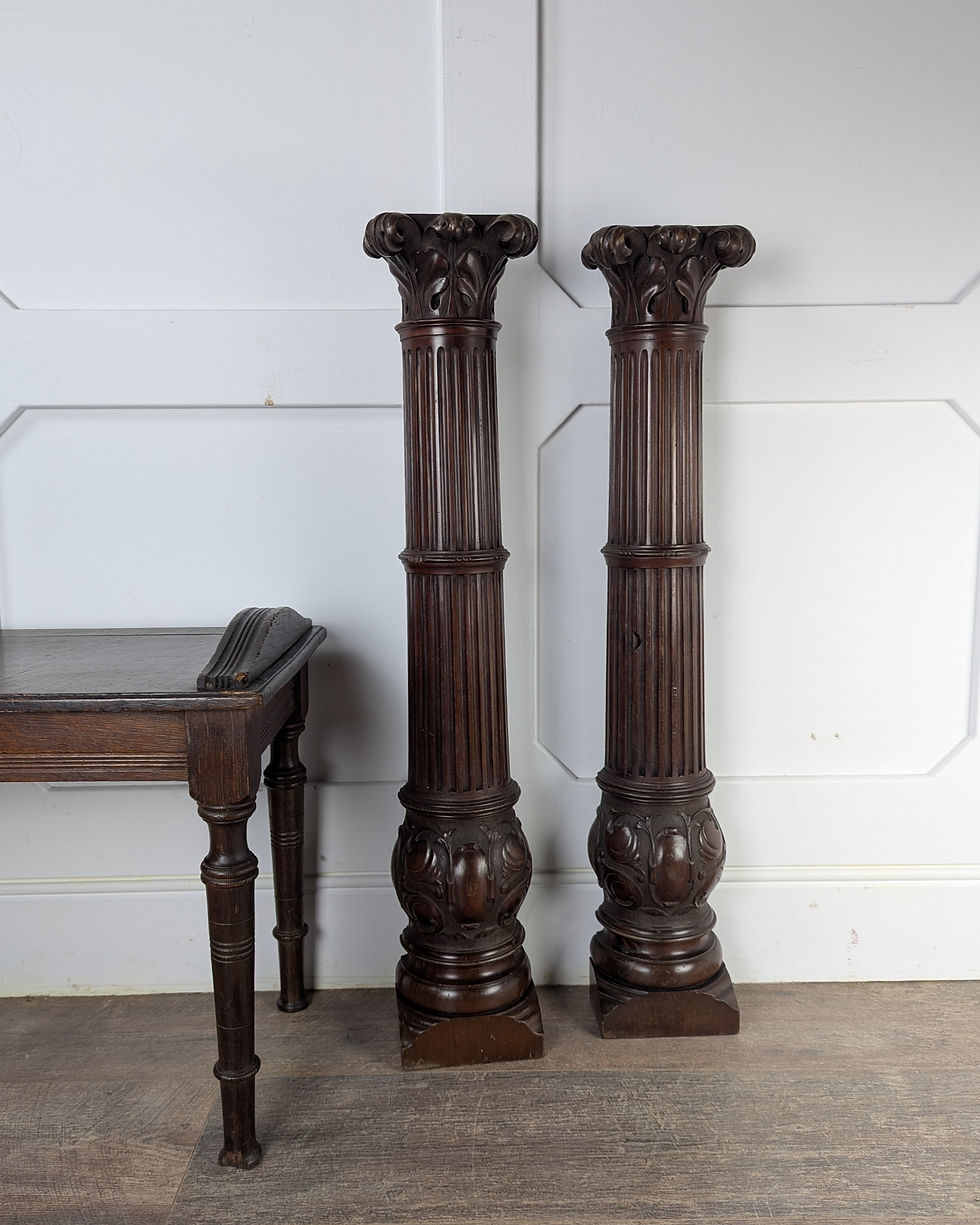 Thumbnail: Pair Of Carved Mahogany Reeded Corinthian Half Columns