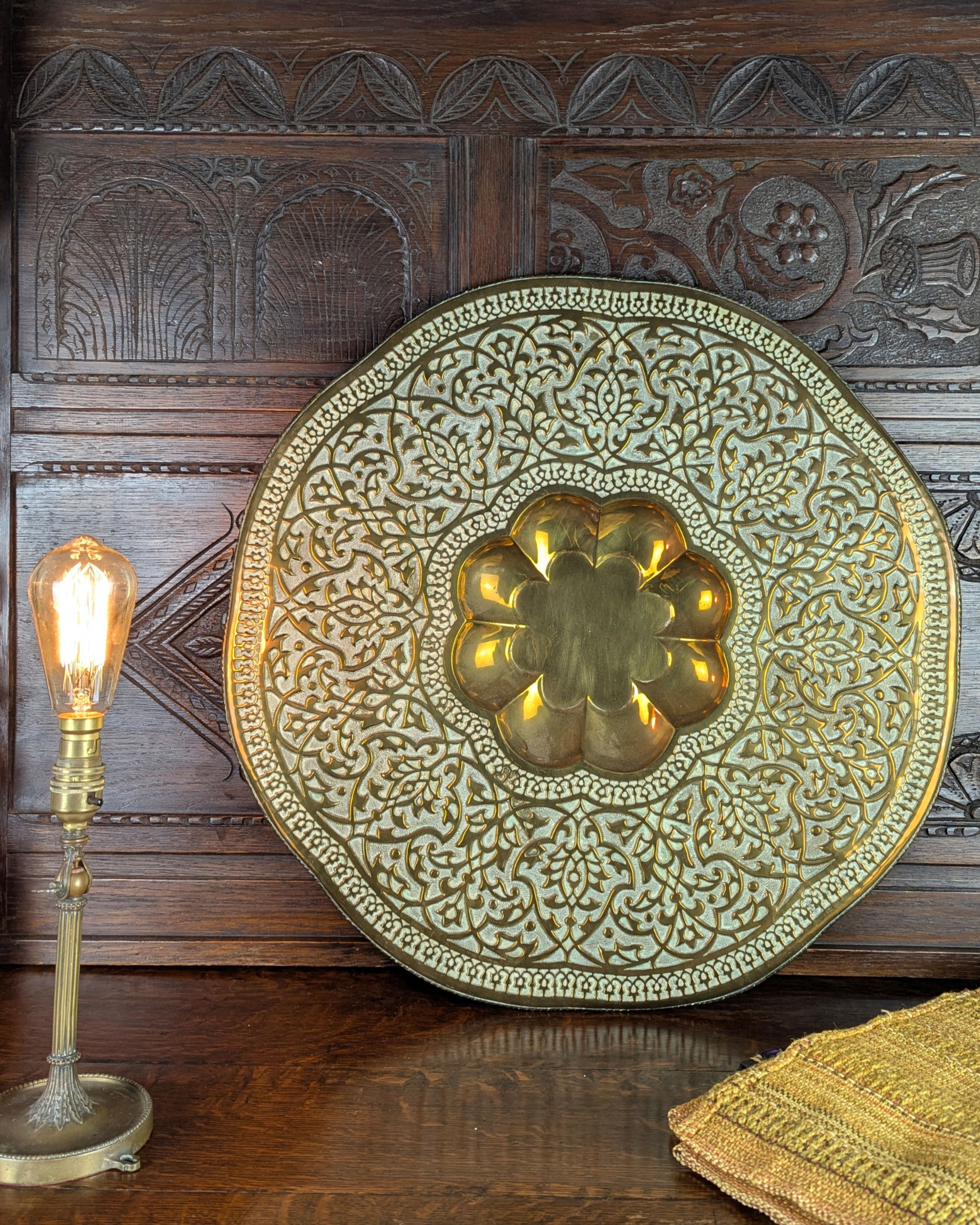 Late 19th-Century Pressed Brass Indian Tiffin Table Tray Top — School Of Jaipur