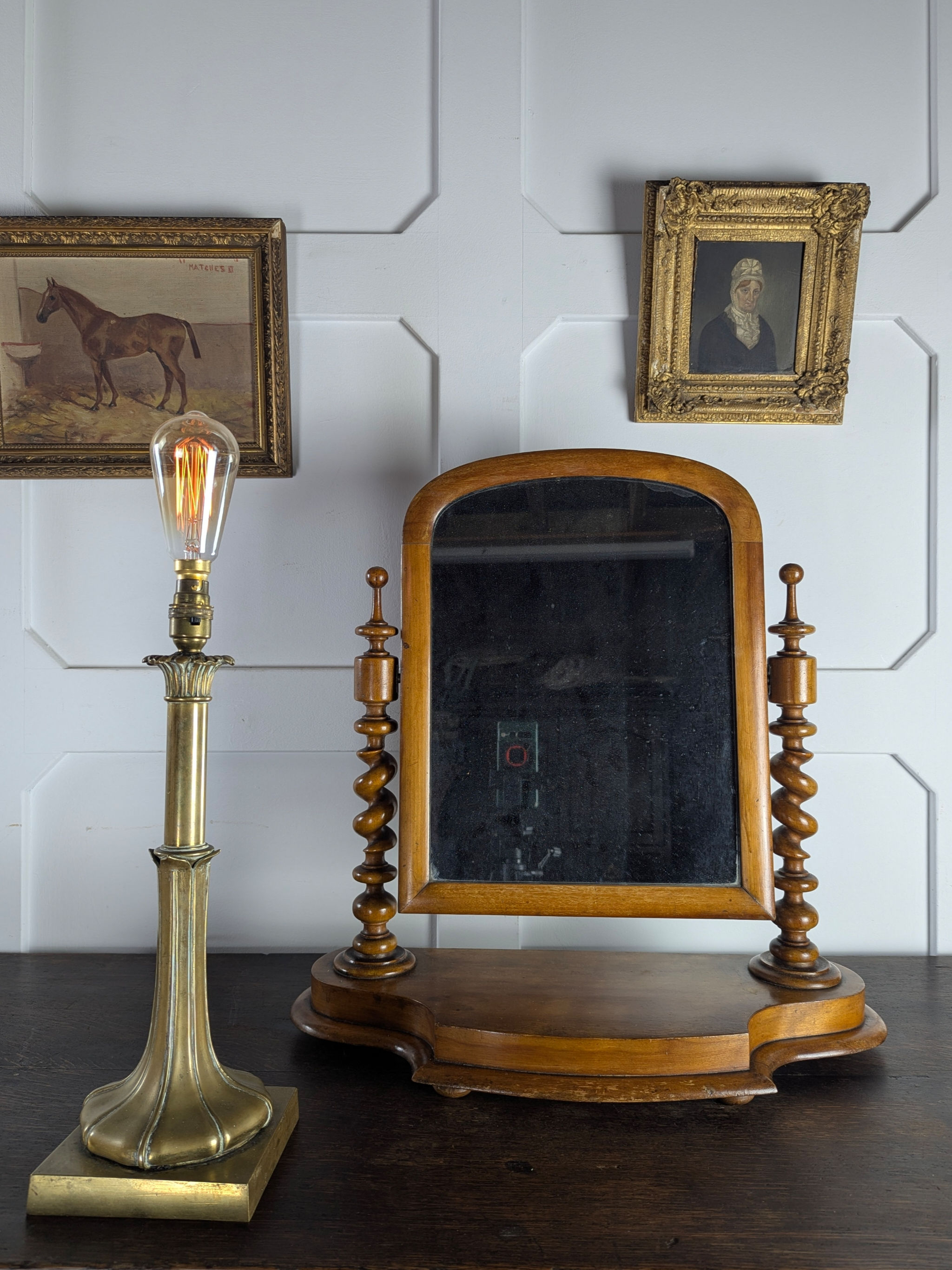 Victorian Satinwood Barley Twist Toilet Mirror With Mercury Glass Plate