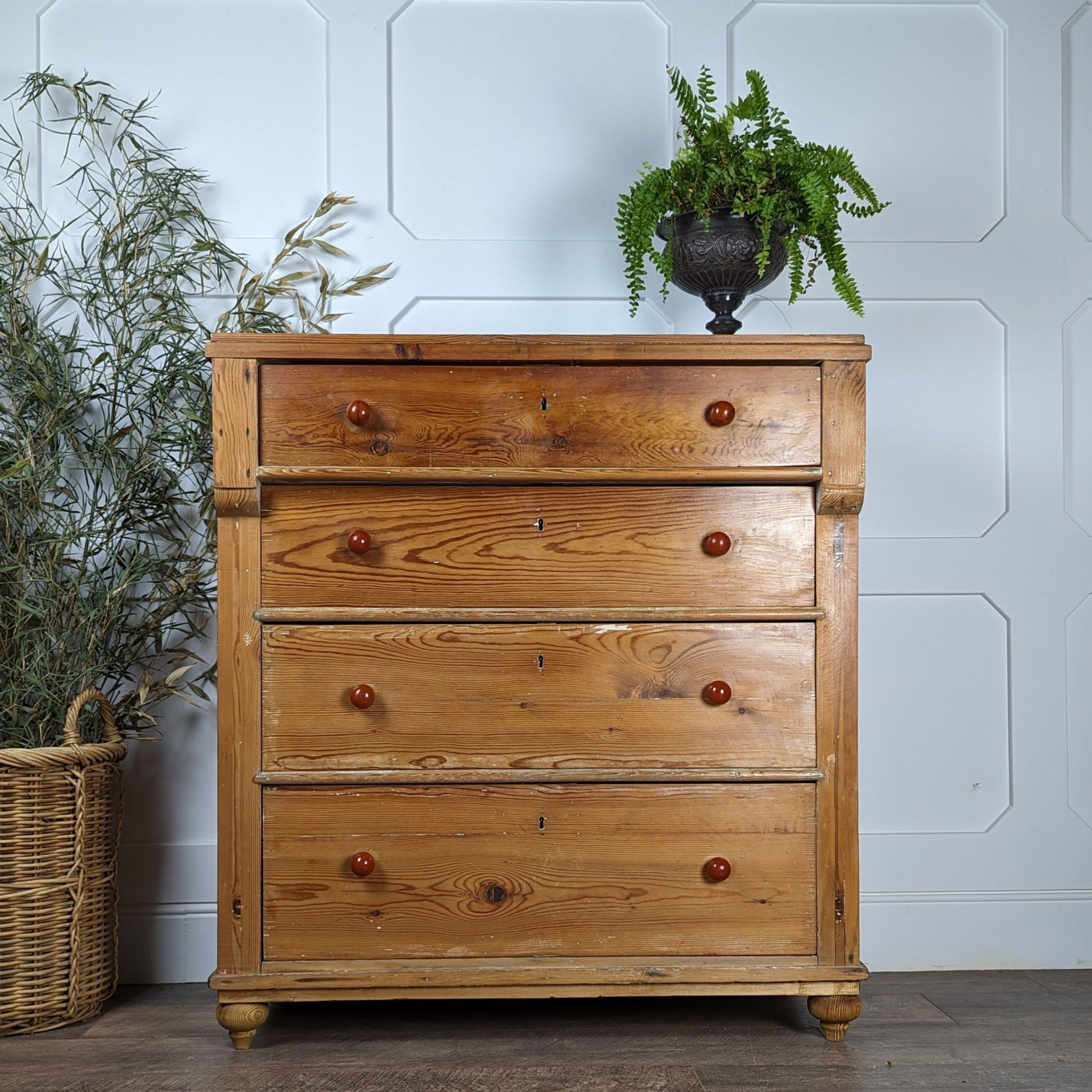 Antique French Stripped Pitch Pine Chest Of Drawers
