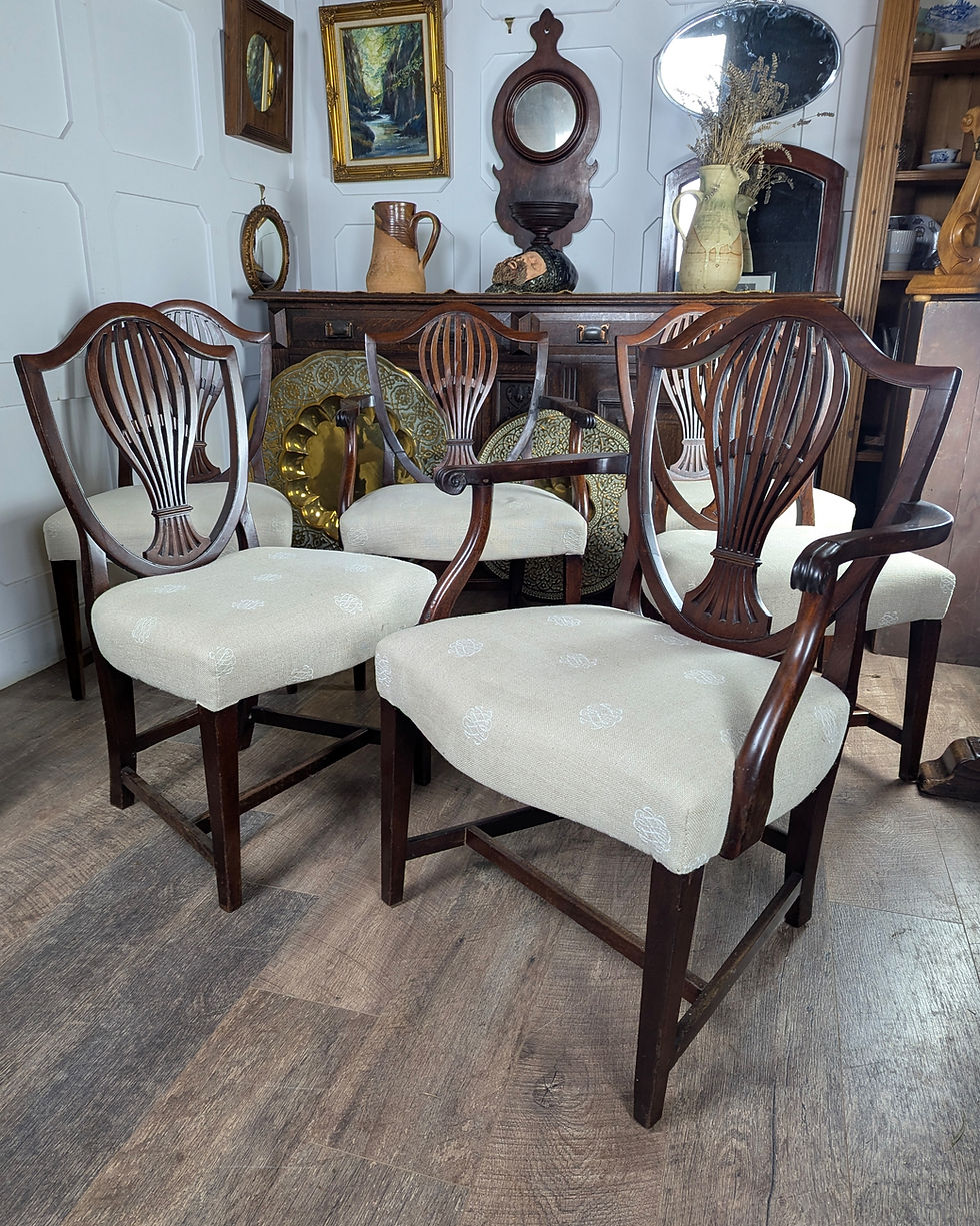 Thumbnail: Set Of Seven Georgian Walnut Shield-Back Hepplewhite Chairs
