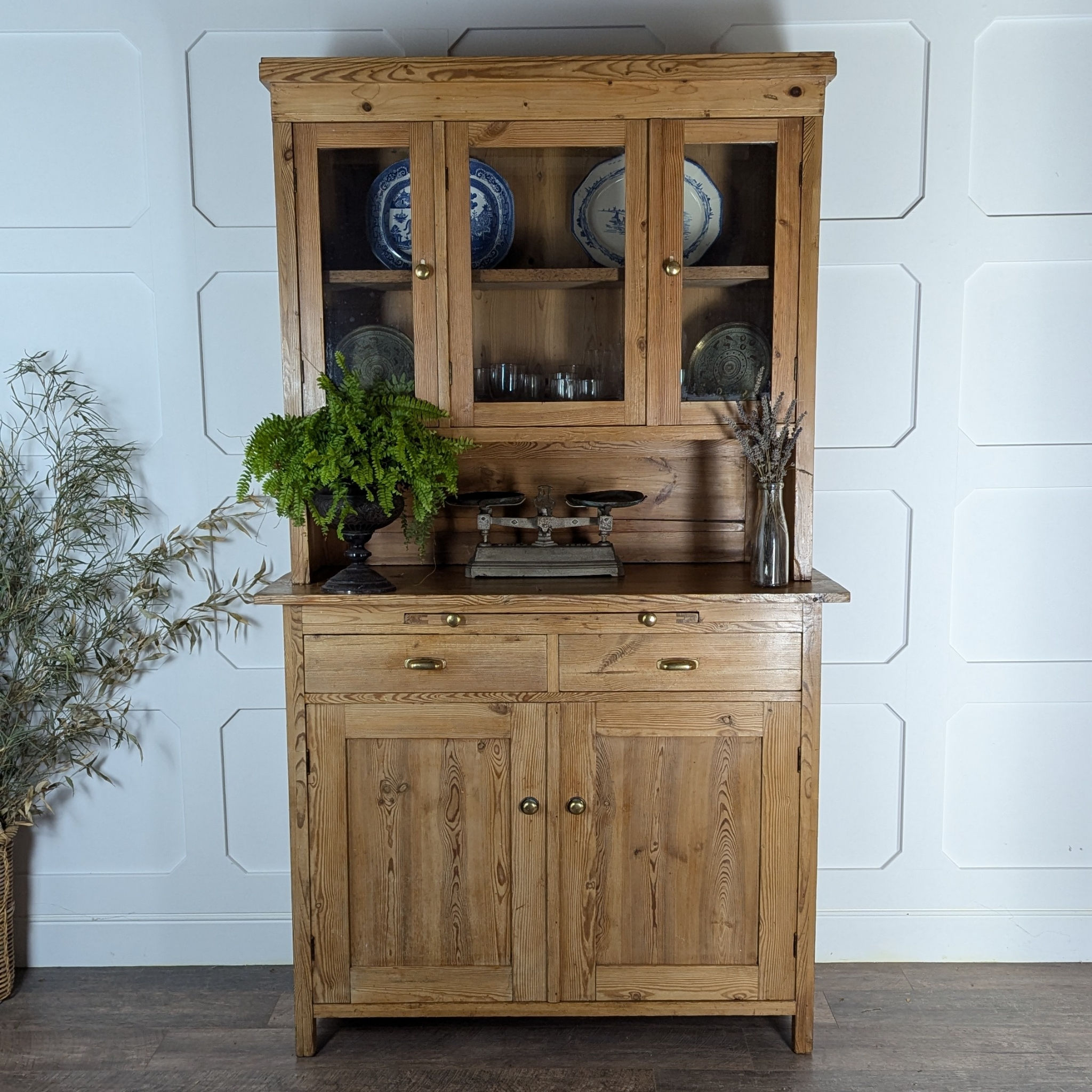 Early 20th Century Stripped Pitch Pine Kitchen Cupboard With Brushing Slide