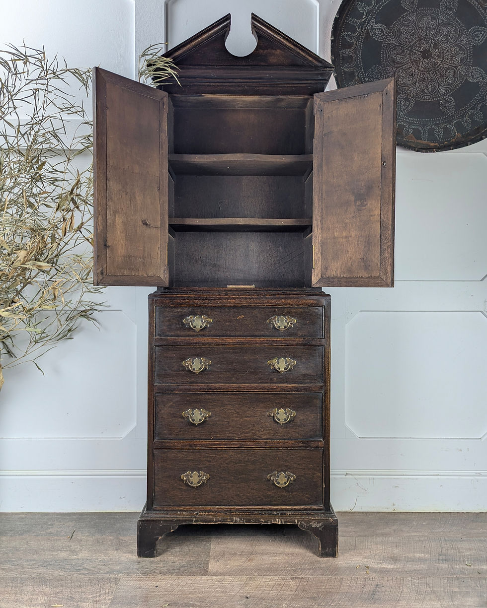 Thumbnail: Vintage Solid Oak Cupboard On Chest