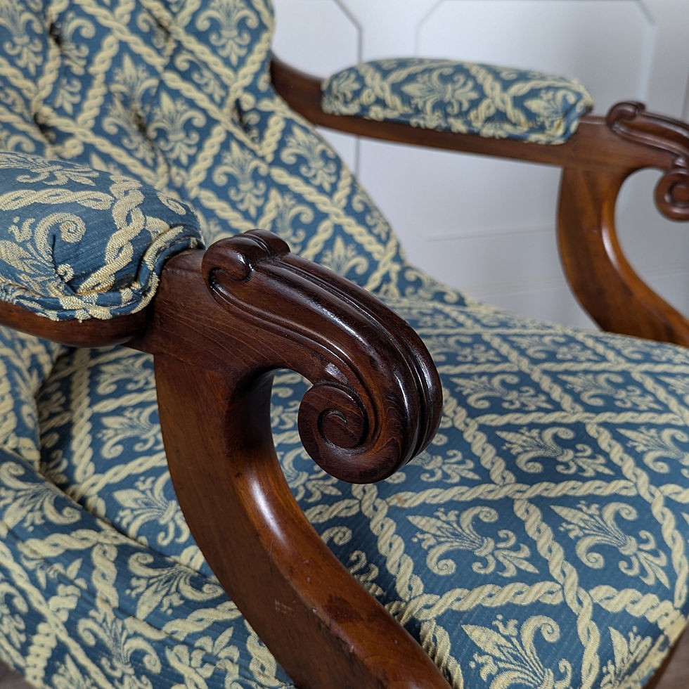 Thumbnail: Victorian Mahogany Button Back Chair On Turned Legs