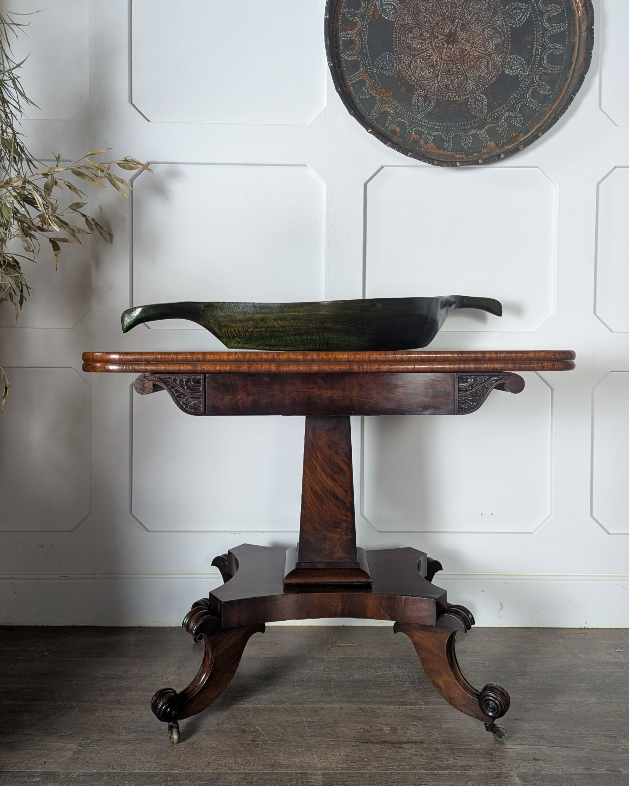 Early Victorian Fold Over Mahogany Pedestal Tea Table
