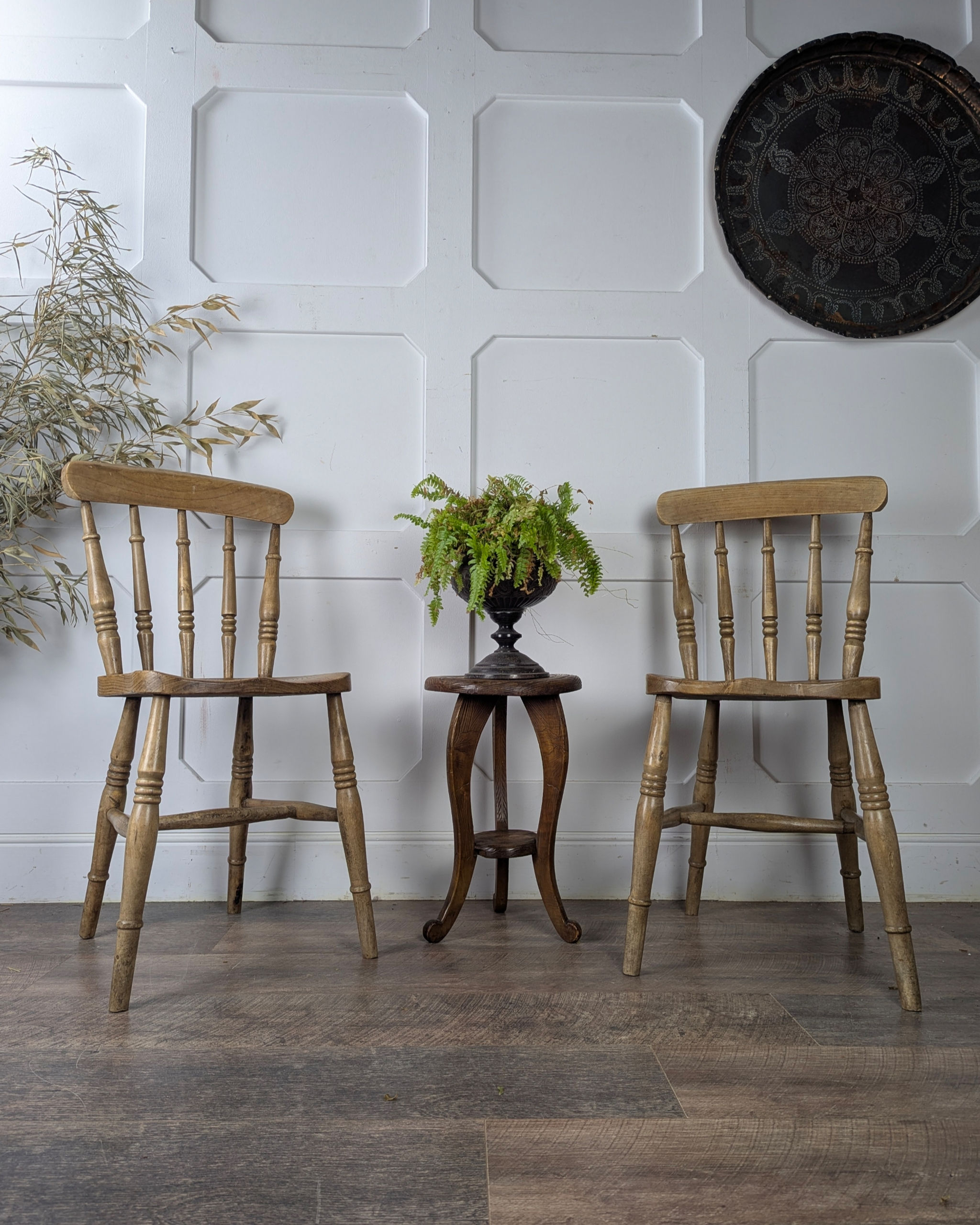 Pair Of Victorian Elm-Seated Kitchen Chairs