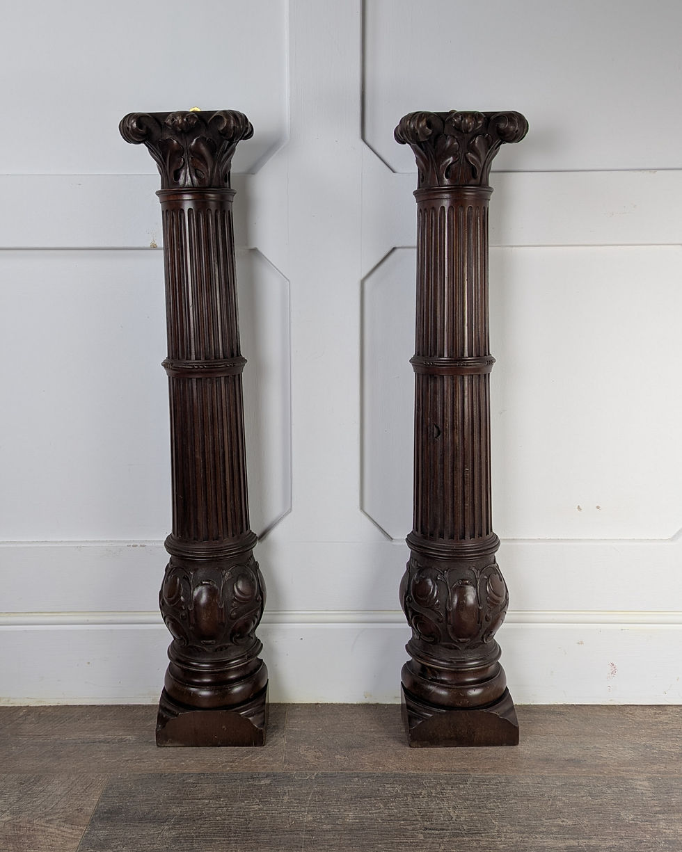 Thumbnail: Pair Of Carved Mahogany Reeded Corinthian Half Columns