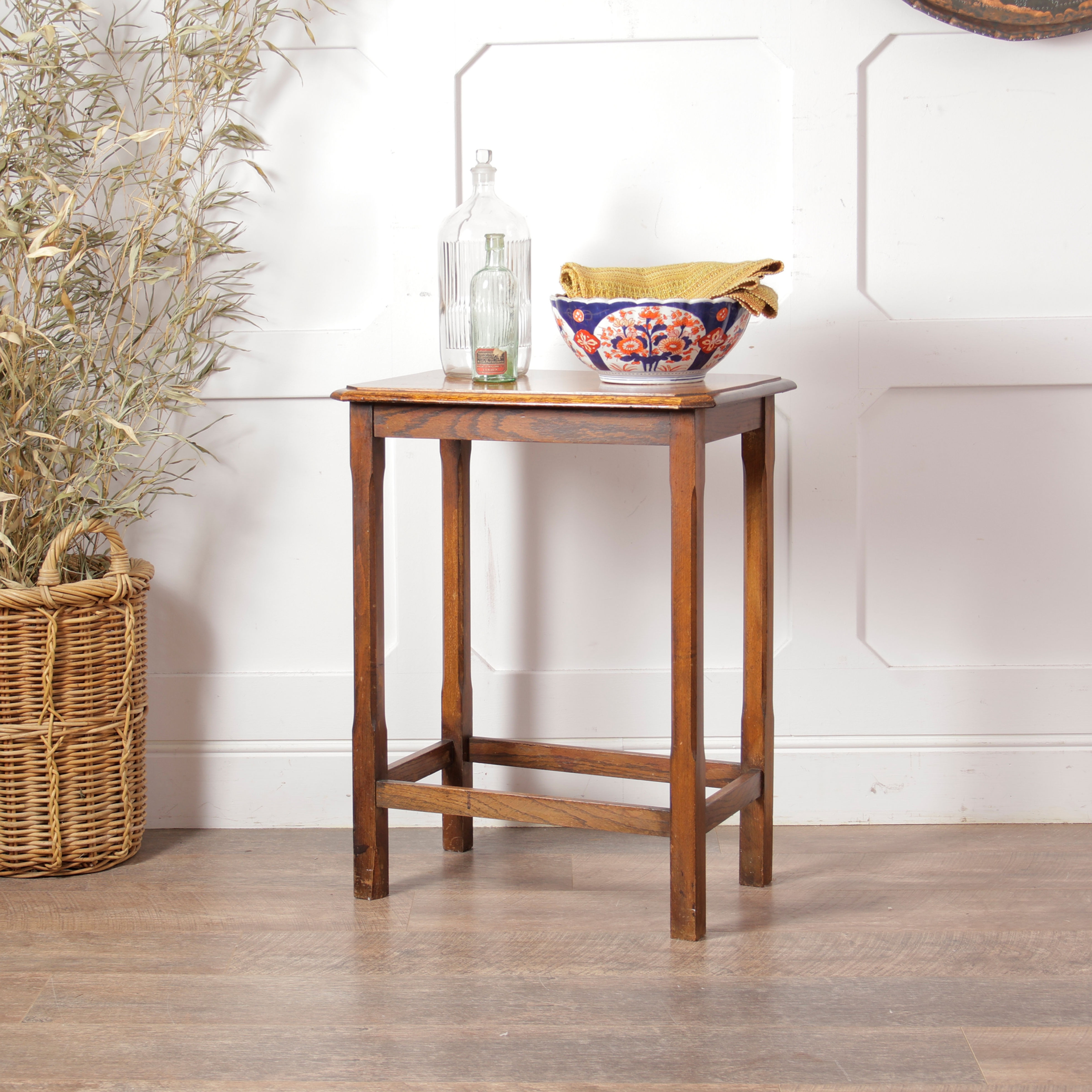 Vintage Oak Side Table With Chamfered Legs