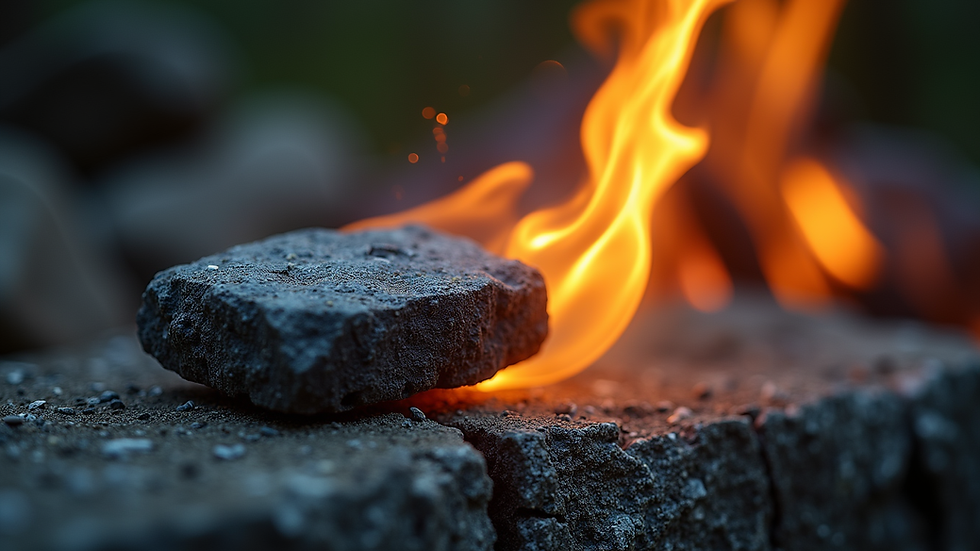 Close-up view of a flint stone sparking fire