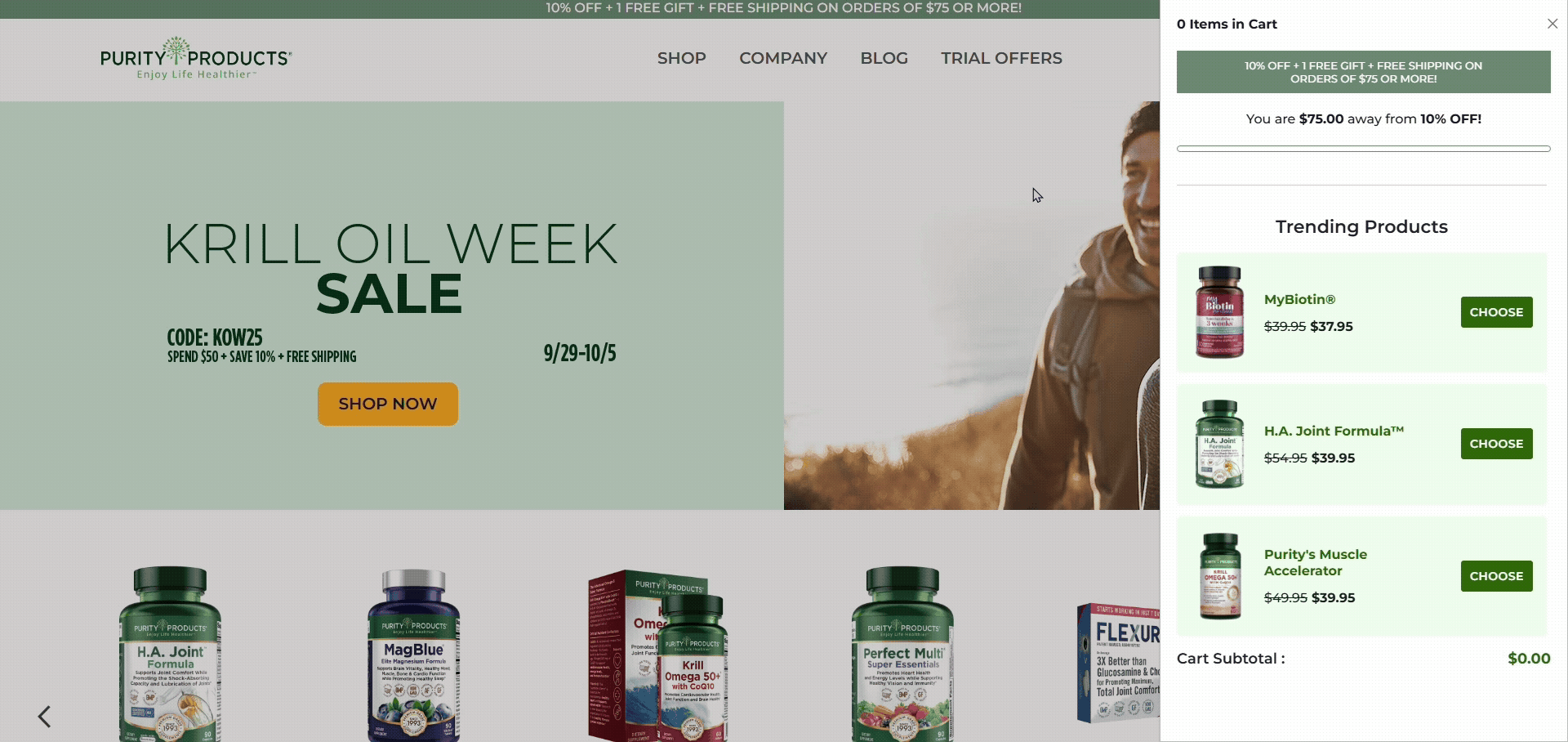 Slide-Cart animation showing add-to-cart process