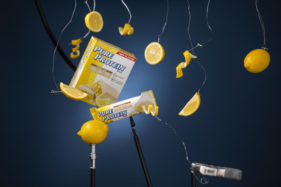 Pure Protein Lemon Cake bars and lemons