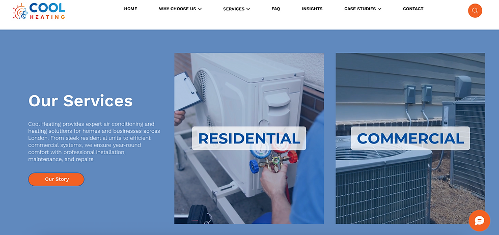 Example of, Cool Heating website’s service page designed by Merx Marketing.